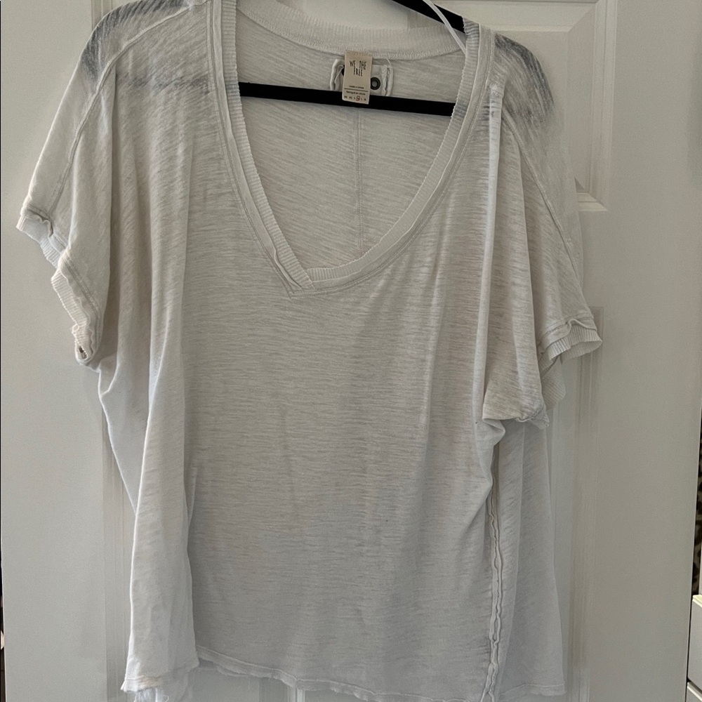 Free People White Oversized V-Neck T-Shirt